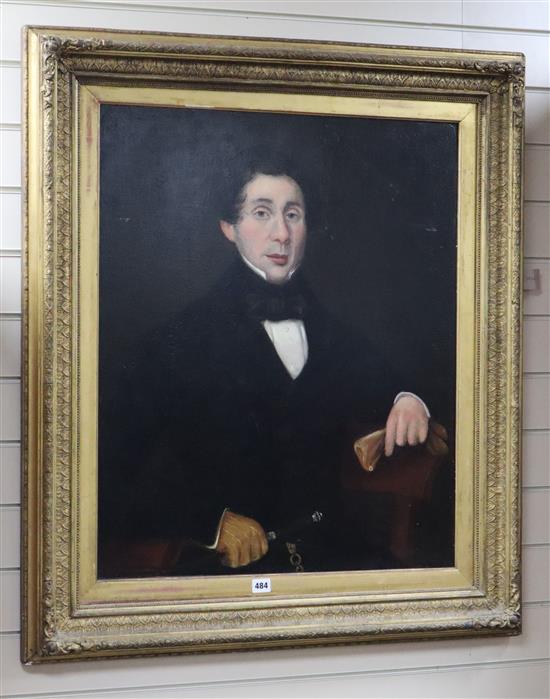 English School c.1840, oil on canvas, Portrait of a gentleman, by repute a member of the Pugh family, 75 x 62cm
